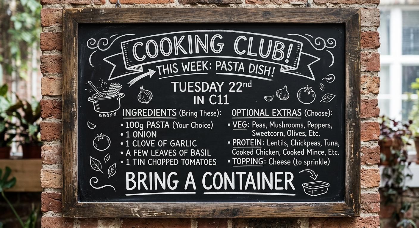 Join our cooking club – Tuesday 22nd September in C11 3.10pm-4.10pm